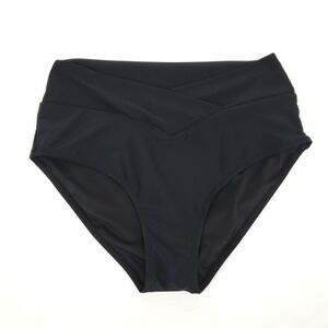 ZMART Medium High Waisted Full Coverage Crossover V-Front Bikini Bottoms Black
